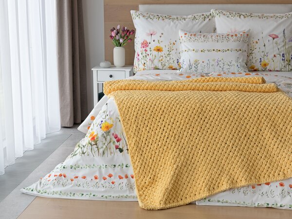 Deka Knittingly vanilkově žlutá Ručně pletená deka 130/170