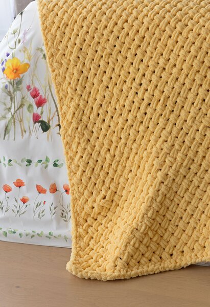 Deka Knittingly vanilkově žlutá Ručně pletená deka 130/170