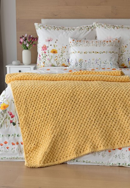 Deka Knittingly vanilkově žlutá Ručně pletená deka 130/170