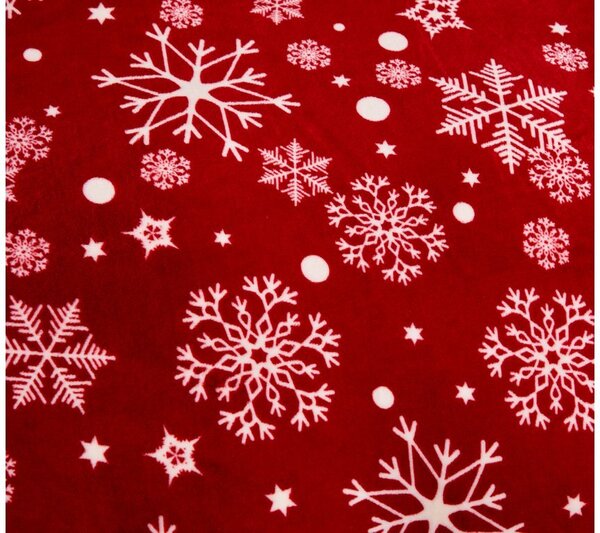 Sada mikroplyšového povlečení SNOWFALL červené + prostěradlo mikroplyš SOFT 180x200 cm bílé, dvoulůžko