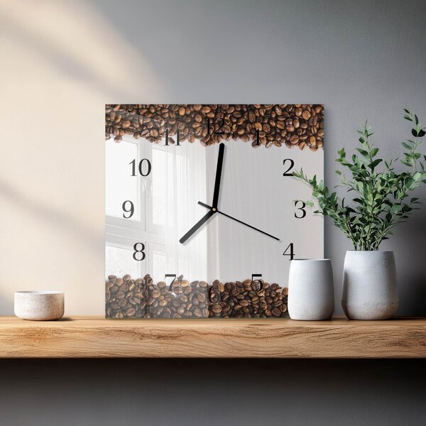 Skleněné hodiny na stěnu Kávová zrna zskc-30x30-00175563