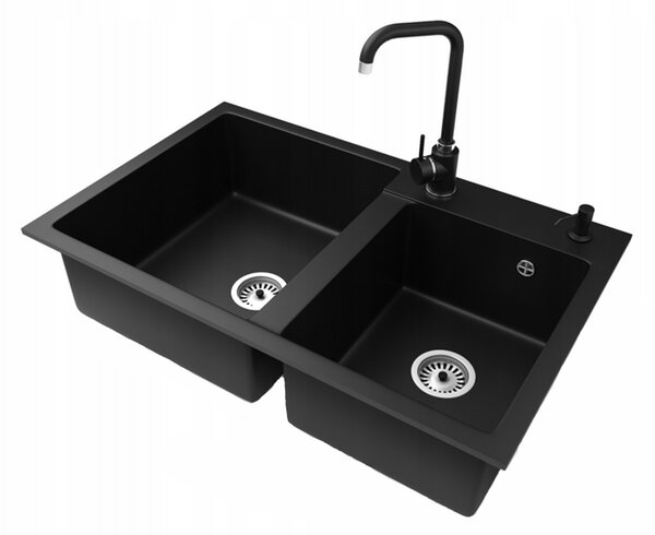 Granitový dřez HEKTOR + baterie STEEL černa 80 x 50 x 19cm