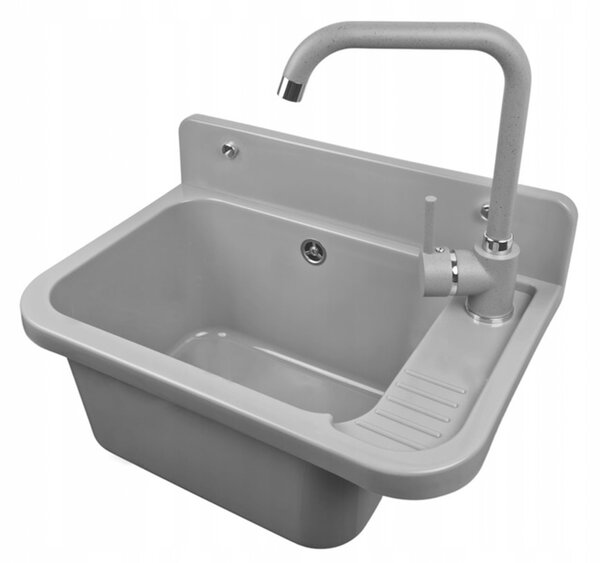 Plastový dřez Vigo s baterii STEEL šedý 50 x 34 x 31cm