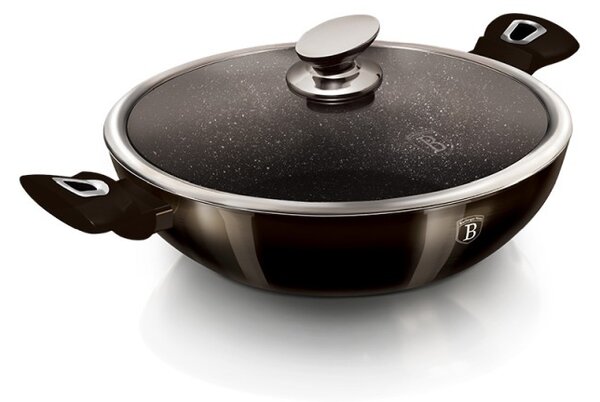 BERLINGERHAUS Wok pánev s poklicí s mramorovým povrchem 30 cm Shiny Black Edition BH-7115