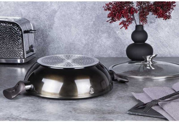 BERLINGERHAUS Wok pánev s poklicí s mramorovým povrchem 30 cm Shiny Black Edition BH-7115