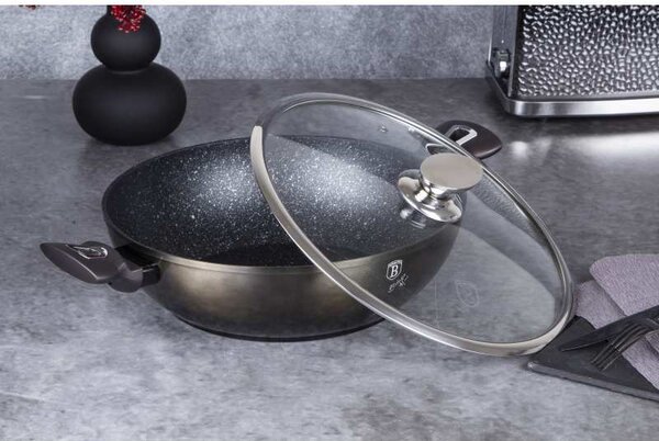 BERLINGERHAUS Wok pánev s poklicí s mramorovým povrchem 30 cm Shiny Black Edition BH-7115