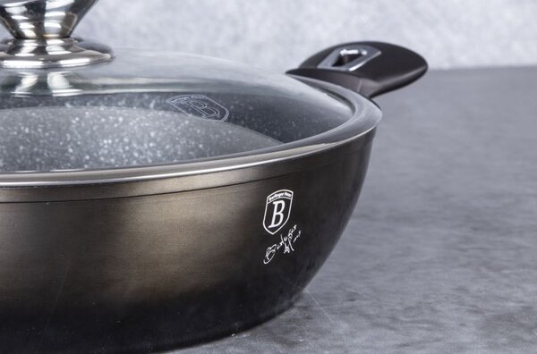 BERLINGERHAUS Wok pánev s poklicí s mramorovým povrchem 30 cm Shiny Black Edition BH-7115