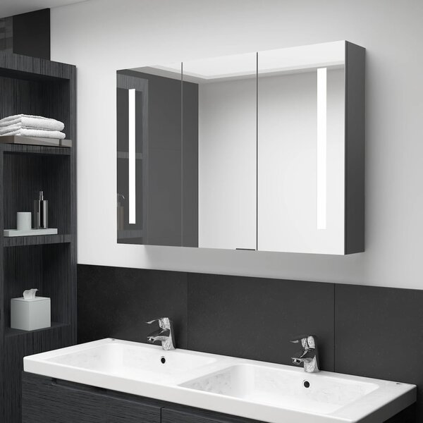 LED koupelnová skříňka se zrcadlem 89 x 14 x 62 cm šedá