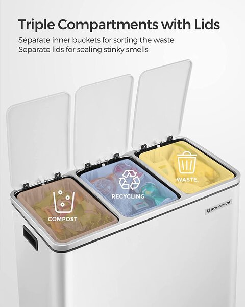 SONGMICS Odpadkový koš na tříděný odpad 3 x 18 l bílý