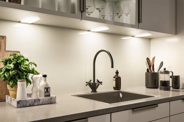 P 92121 LED podskříňkové svítidlo Bredo s čidlem 3ks sada 3000K 3x2,5W 80x190mm 230/12V stříbrná - PAULMANN