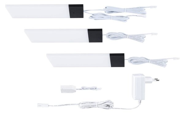 P 92123 LED podskříňkové svítidlo Bredo s čidlem 3ks sada 3000K 3x2,5W 80x190mm 230/12V černá - PAULMANN