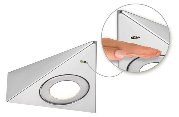 P 92125 LED podskříňkové svítidlo Trias čidlo přiblížení 3ks sada 3x2,7W 135x132mm 230/12V kov kartáčovaný - PAULMANN