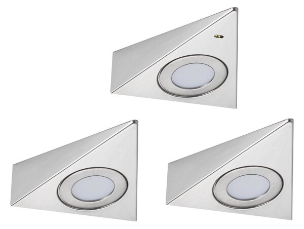 P 92125 LED podskříňkové svítidlo Trias čidlo přiblížení 3ks sada 3x2,7W 135x132mm 230/12V kov kartáčovaný - PAULMANN