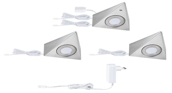 P 92125 LED podskříňkové svítidlo Trias čidlo přiblížení 3ks sada 3x2,7W 135x132mm 230/12V kov kartáčovaný - PAULMANN