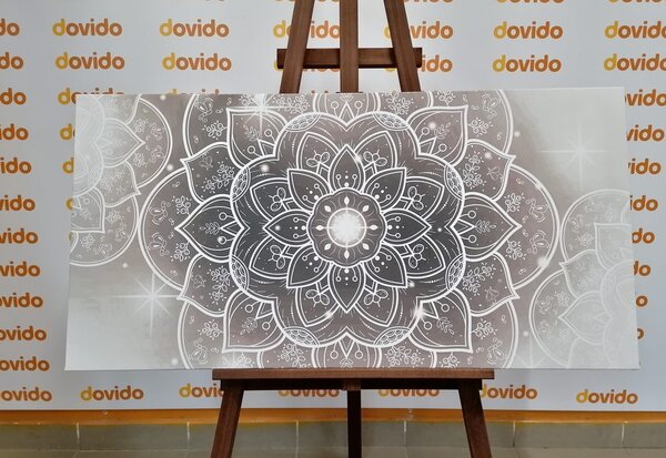 Obraz orientální Mandala v černobílém provedení