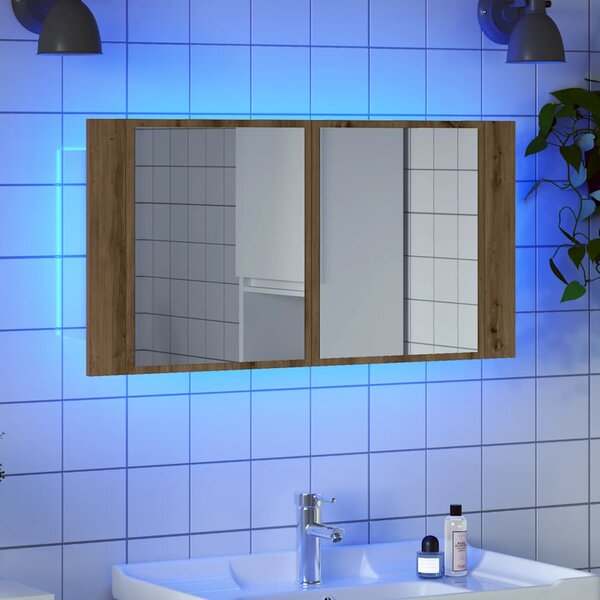 Zrcadlová skříňka s LED dub artisan 90x12x45cm kompozitní dřevo