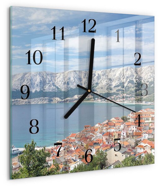 Skleněné hodiny na stěnu Záliv zskc-30x30-00175590