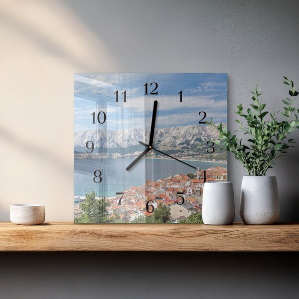 Skleněné hodiny na stěnu Záliv zskc-30x30-00175590