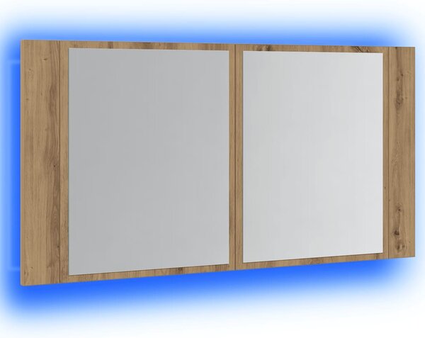 Zrcadlová skříňka s LED dub artisan 90x12x45cm kompozitní dřevo