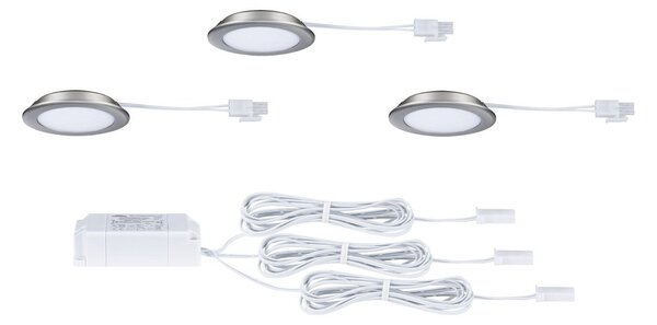 P 93116 LED vestavná nábytková svítidla 3ks sada kruhové 65mm 3x2,5W 230/12V 3000K kov kartáčovaný - PAULMANN