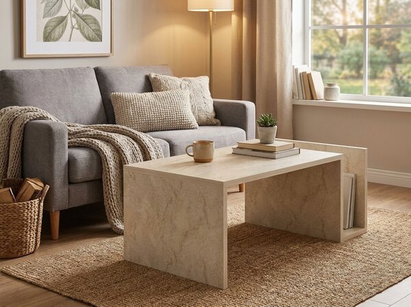 Konferenční stolek NUVAREK, travertine/béžová