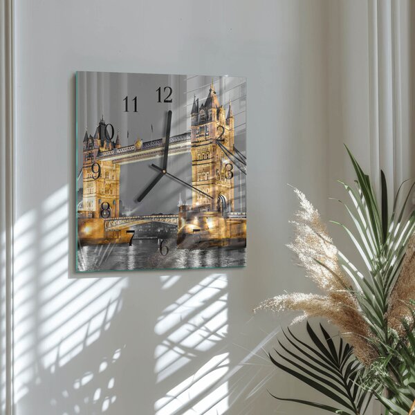 Skleněné hodiny na stěnu Tower Bridge zskc-30x30-00175591
