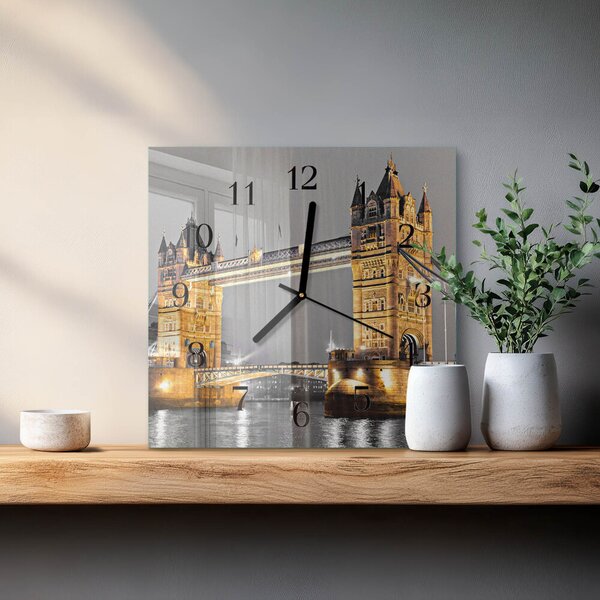 Skleněné hodiny na stěnu Tower Bridge zskc-30x30-00175591