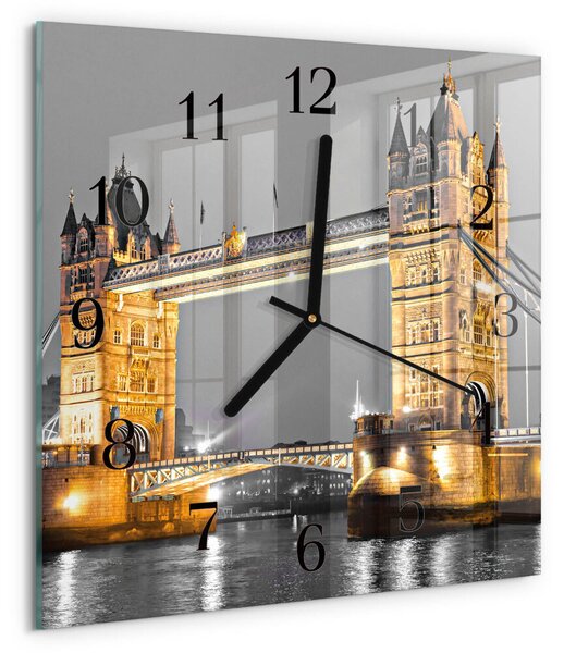 Skleněné hodiny na stěnu Tower Bridge zskc-30x30-00175591