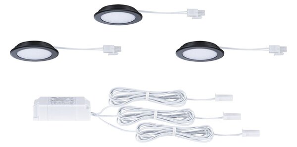 P 93117 LED vestavná nábytková svítidla 3ks sada kruhové 65mm 3x2,5W 230/12V 3000K černá mat - PAULMANN