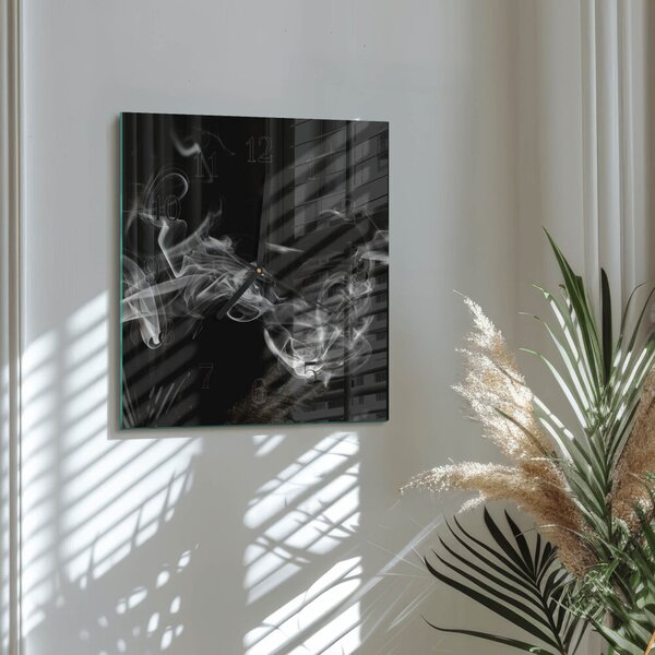 Skleněné hodiny na stěnu Kouř zskc-30x30-00175603
