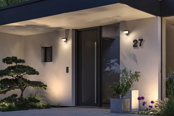P 94864 LED venkovní nástěnné svítidlo Smart Home Zigbee 3.0 Skyla pohybové čidlo neláká hmyz IP44 226x164mm CCT 10W 230V antracit hliník - PAULMANN