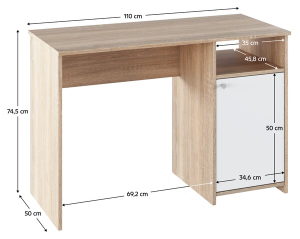KONDELA PC stůl, dub sonoma / bílá, DEDE