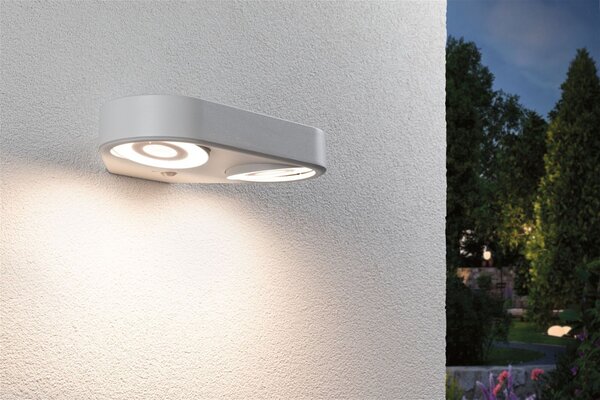 P 94868 LED venkovní nástěnné svítidlo Silma pohybové čidlo dva světelné zdroje IP44 280x176mm 3000K 2x5,5 / 2x0,7W 230V bílá hliník - PAULMANN