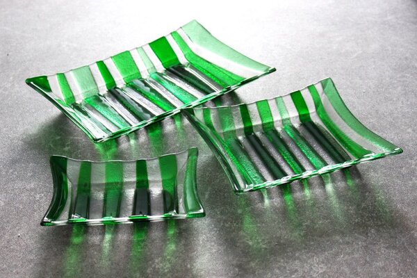 BDK-GLASS Skleněná sada 3ks mís ETHNIK - zelená