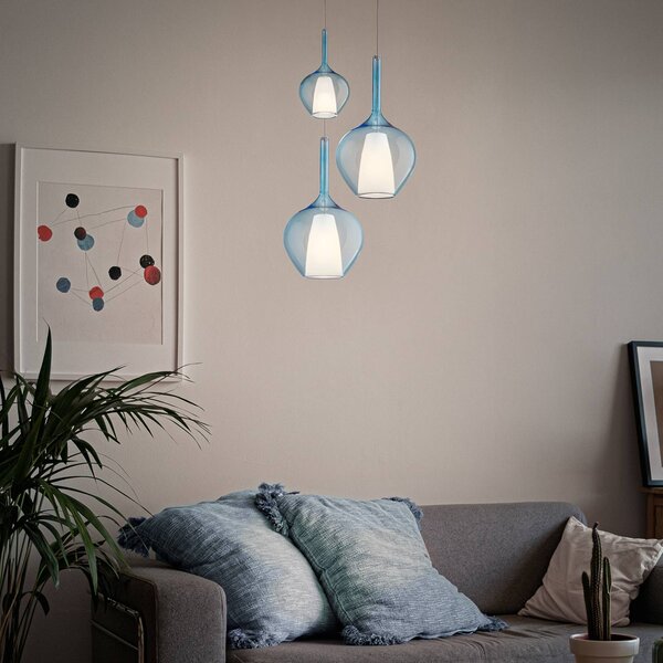 IDEAL LUX Závěsné světlo Ideal Lux Kalique 1, modré, Ø 18 cm, plast, stmívatelný, Modrá, Obývací pokoj / jídelna, Plast, Moderní