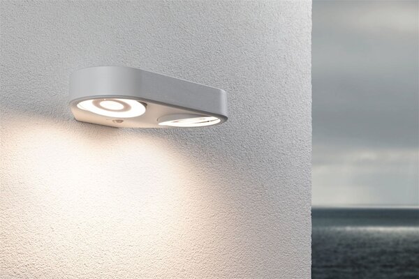 P 94868 LED venkovní nástěnné svítidlo Silma pohybové čidlo dva světelné zdroje IP44 280x176mm 3000K 2x5,5 / 2x0,7W 230V bílá hliník - PAULMANN
