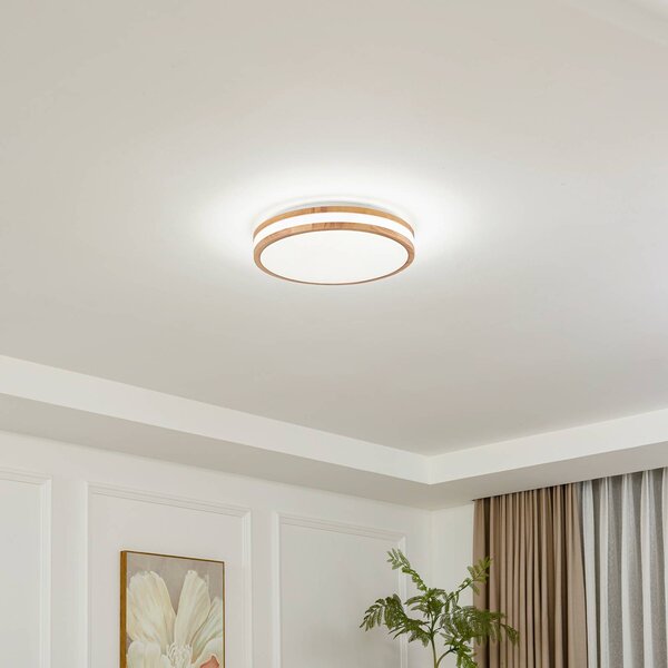 Lindby LED stropní svítidlo Emiva, Ø 40 cm, světlé dřevo,, Světlé dřevo, Obývací pokoj / jídelna, Dřevo, Moderní
