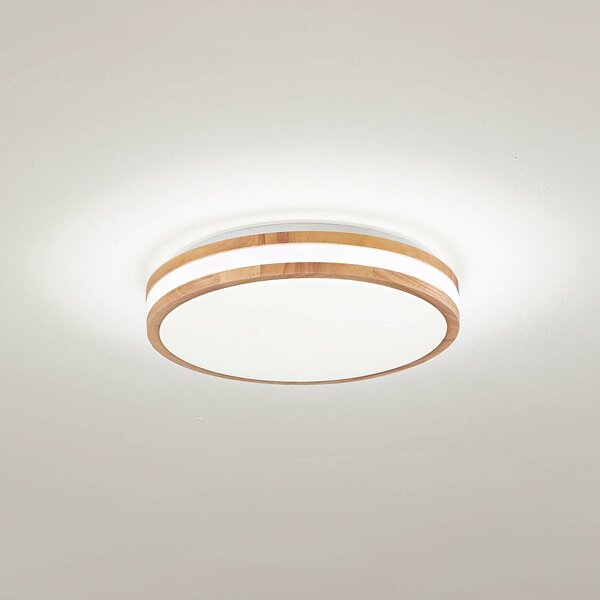 Lindby LED stropní svítidlo Emiva, Ø 40 cm, světlé dřevo,, Světlé dřevo, Obývací pokoj / jídelna, Dřevo, Moderní