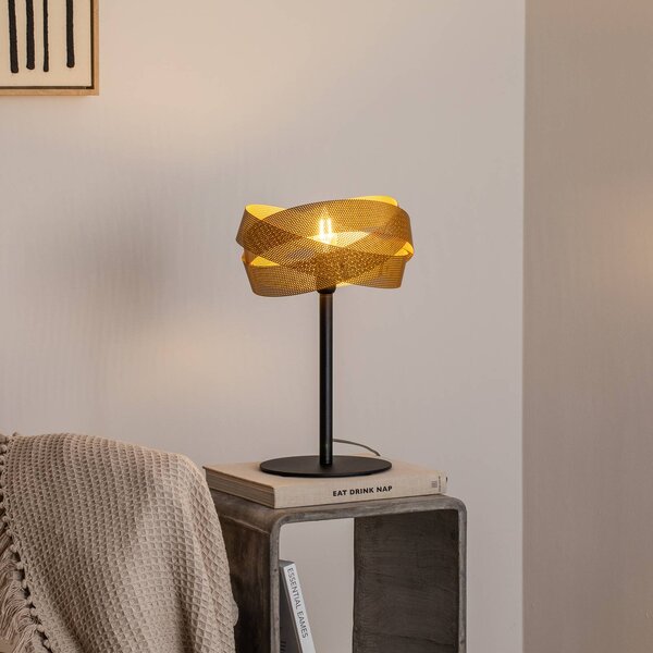 Domiluce Stolní lampa Tornado, černá/zlatá, kov, Ø 26 cm, E14, Mosaz / zlato, Obývací pokoj / jídelna, kov, Moderní
