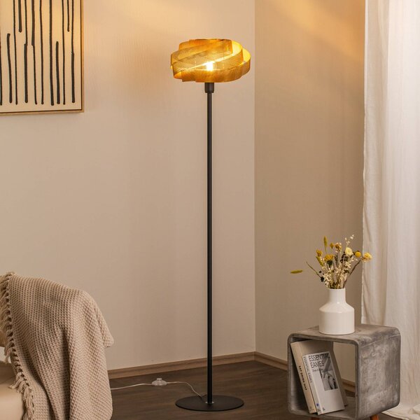 Domiluce Stojací lampa Vento, černá/zlatá, kov, Ø 40 cm, E27, Mosaz / zlato, Obývací pokoj / jídelna, kov, Moderní