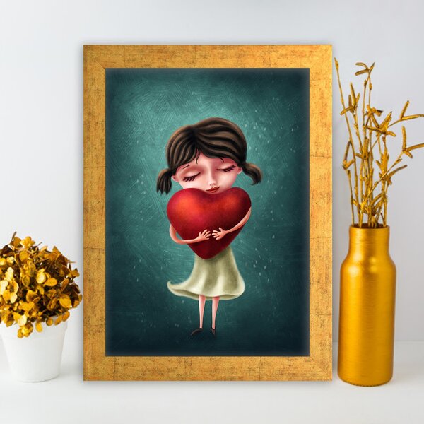 ASIR Obraz na MDF s rámem DÍVKA S VELKÝM SRDCEM 24 x 29 cm