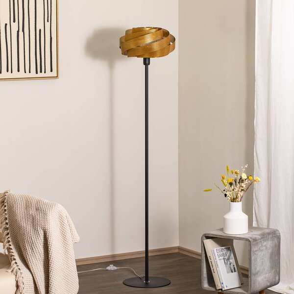 Domiluce Stojací lampa Vento, černá/zlatá, kov, Ø 40 cm, E27, Mosaz / zlato, Obývací pokoj / jídelna, kov, Moderní