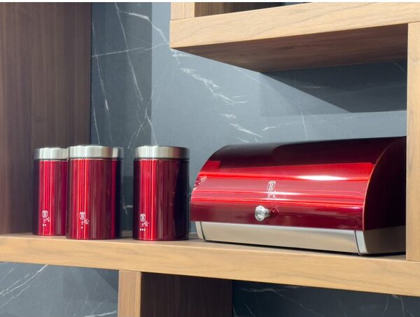 Chlebník a sada dóz na potraviny 4 ks Burgundy Metallic Line
