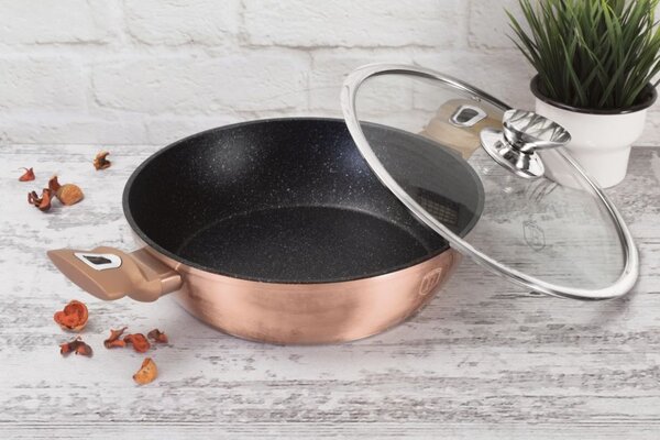 Pekáč kulatý s mramorovým povrchem a poklicí 28 cm Rosegold Metallic Line