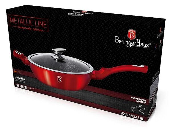 Pánev hluboká s mramorovým povrchem a poklicí 32 cm Burgundy Metallic Line