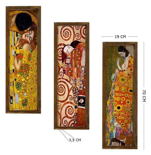 ASIR Obraz na MDF s rámem 3ks GUSTAV KLIMT 19 x 70 cm