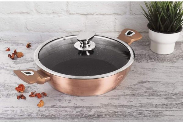 Pekáč kulatý s mramorovým povrchem a poklicí 28 cm Rosegold Metallic Line
