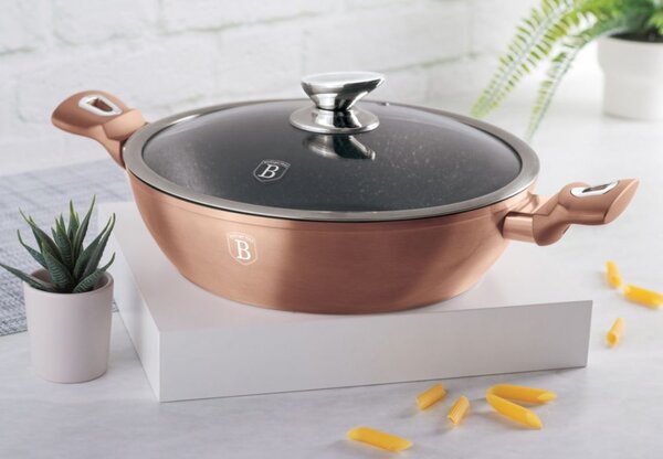 Pekáč kulatý s mramorovým povrchem a poklicí 28 cm Rosegold Metallic Line