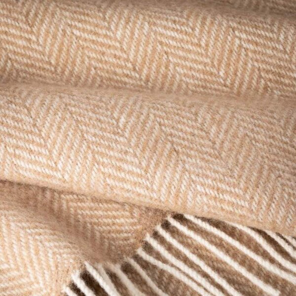 Deka Merino vlna / kašmír Beige Herringbone 180 x 136 cm John Hanly