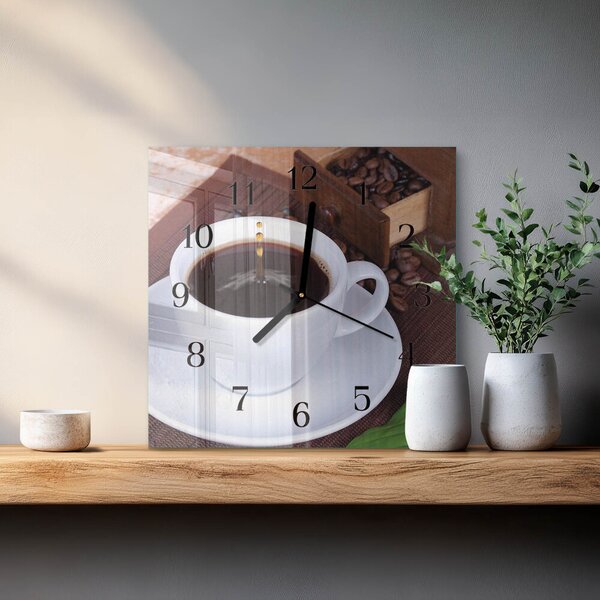 Skleněné hodiny na stěnu Káva zskc-30x30-00175662